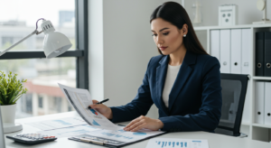 Empresario revisando auditoría financiera para cumplir con la SCVS en Ecuador